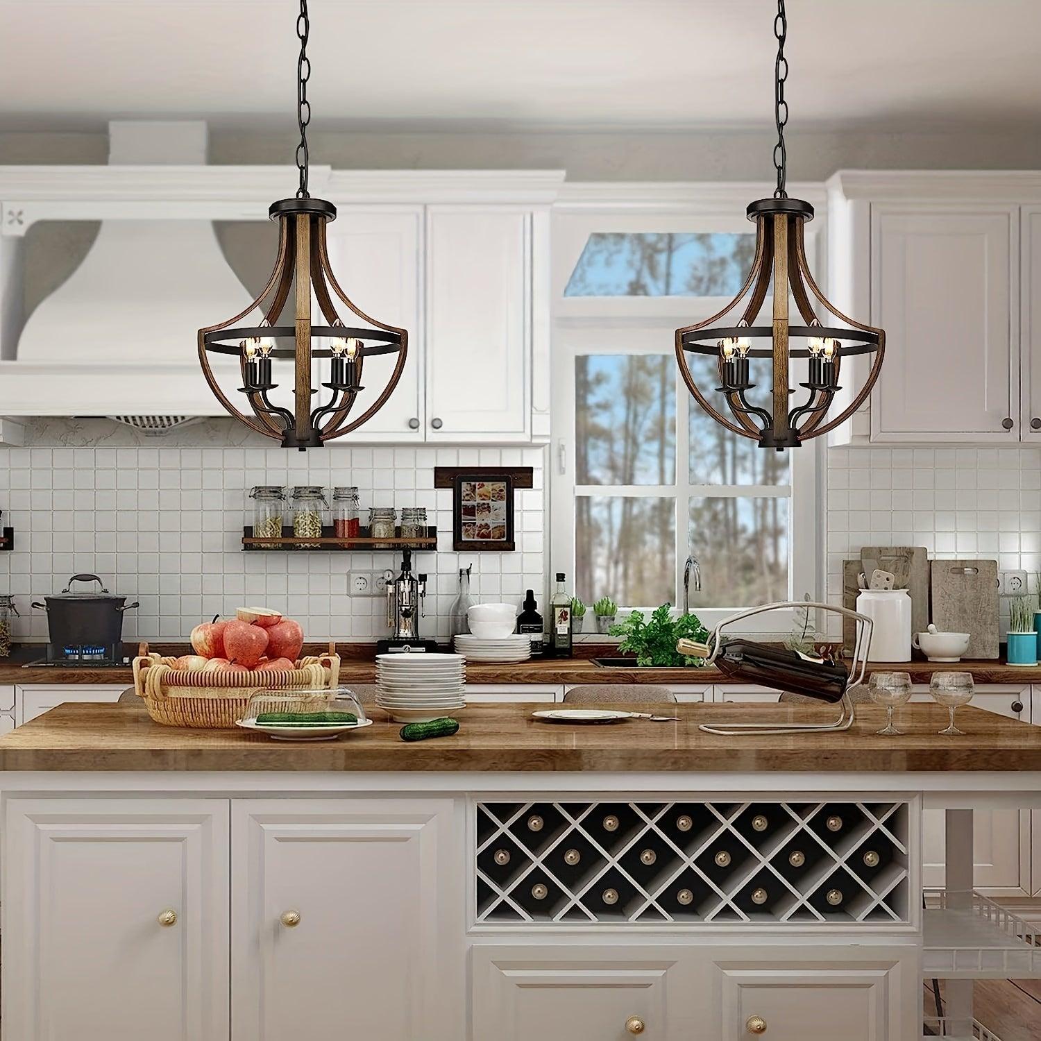 Semi-flush mount farmhouse chandelier with vintage appeal.