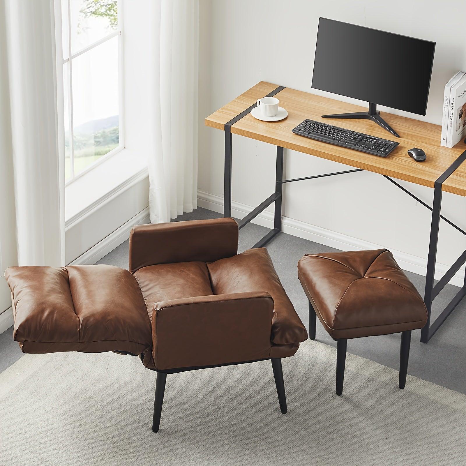 PU leather lounge chair with matching footstool for reading and relaxation.