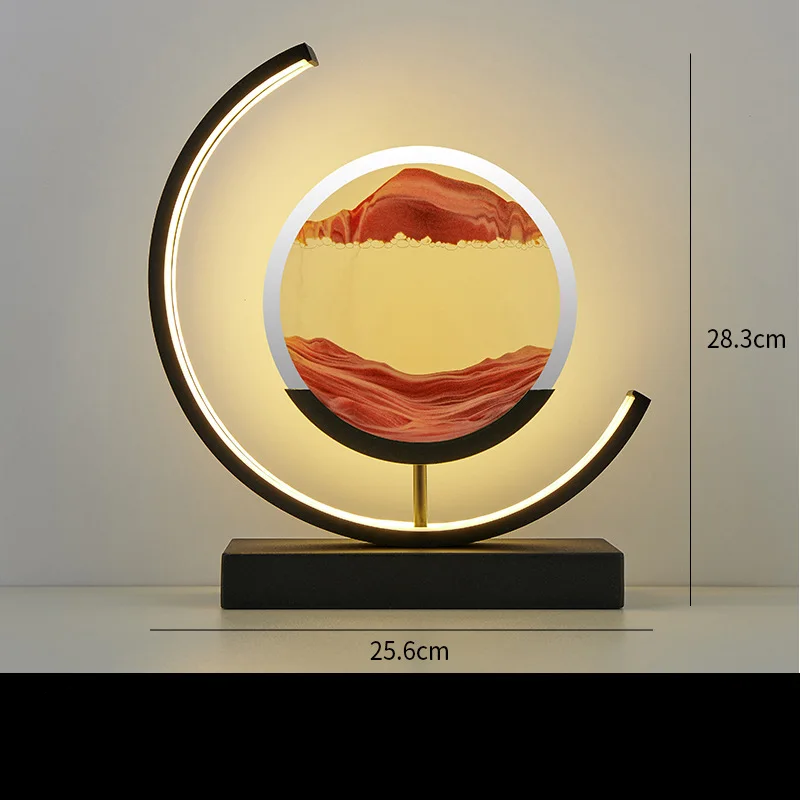 USB-powered sand art lamp on a study table, modern design for office or bedroom.