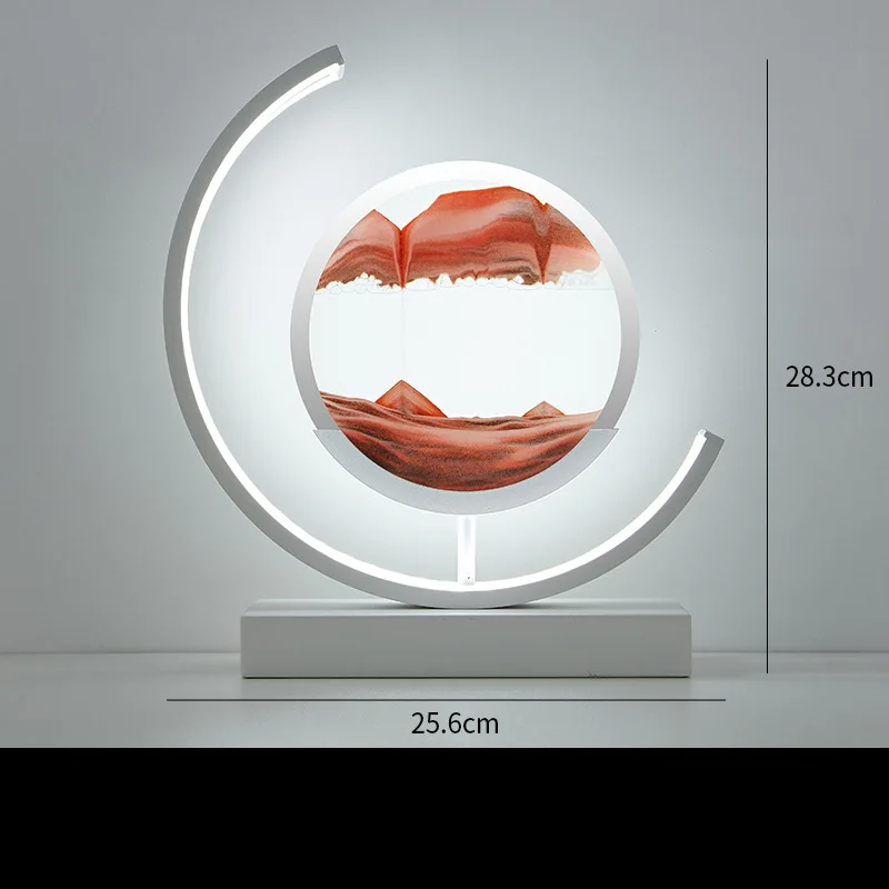 Sleek sand art desk lamp displaying flowing sand patterns, USB powered, no battery required.