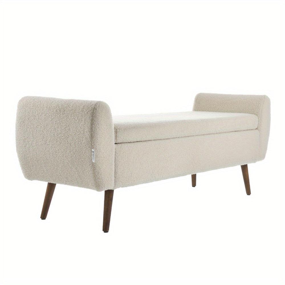 Rectangular upholstered storage bench with soft velvet fabric.