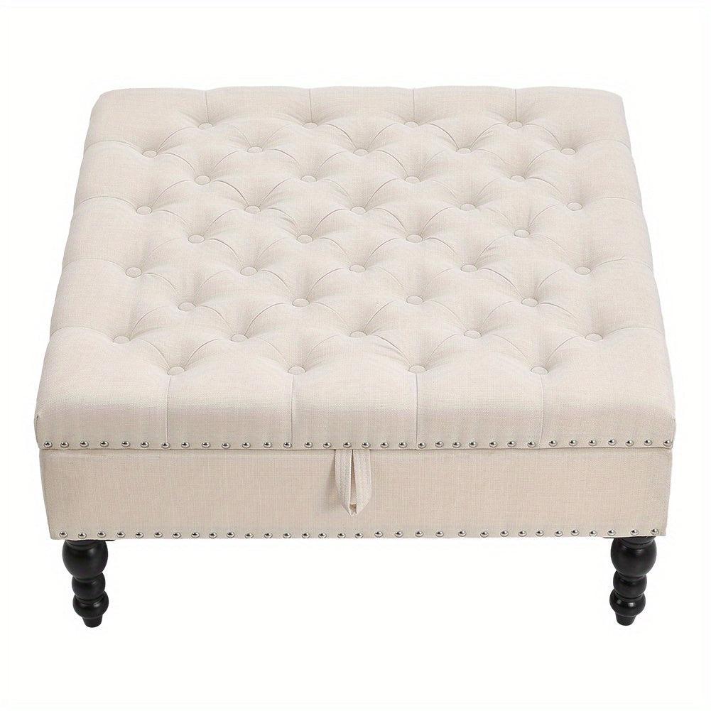 Soft linen footrest with storage compartment and anti-scratch legs.