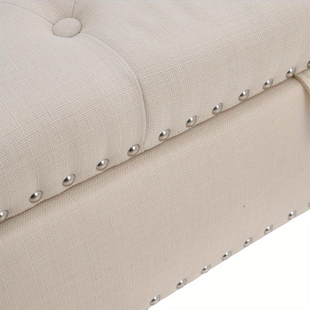 Tufted storage ottoman bench for modern living room decor.
