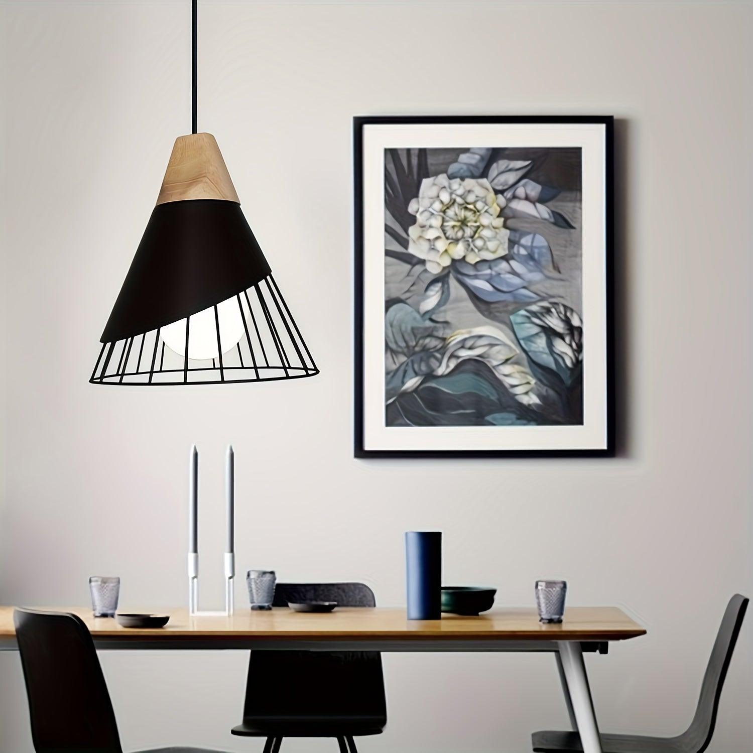 1-light wooden ceiling fixture with detachable metal shade.