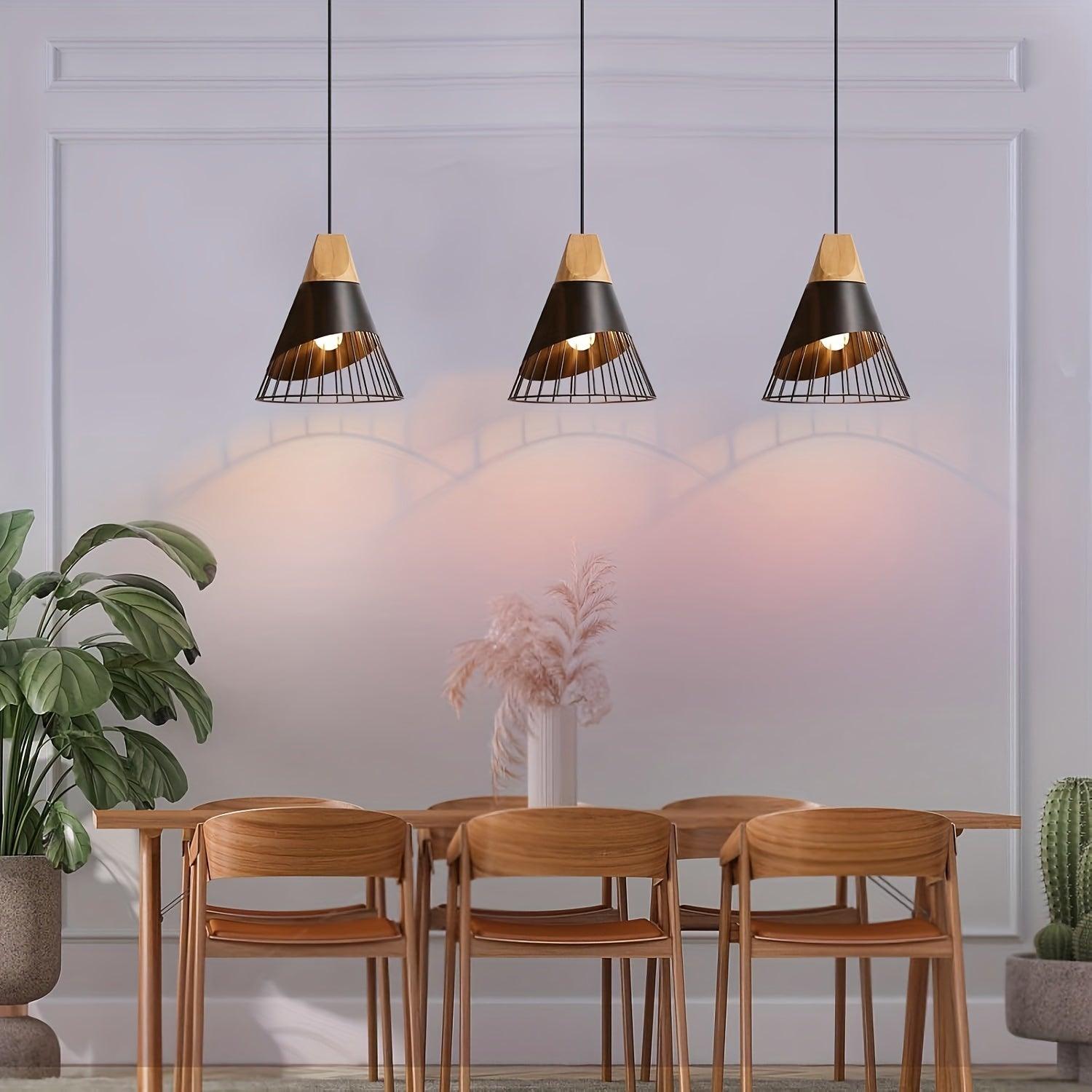 Wooden and metal pendant chandelier for modern interiors.