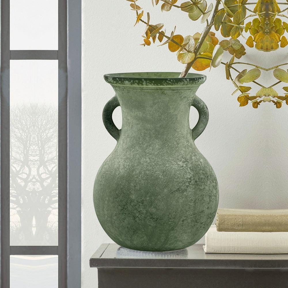 Vintage Style Ceramic Decorative Urn – Marble Pattern Double-Handle Vase - In home decor