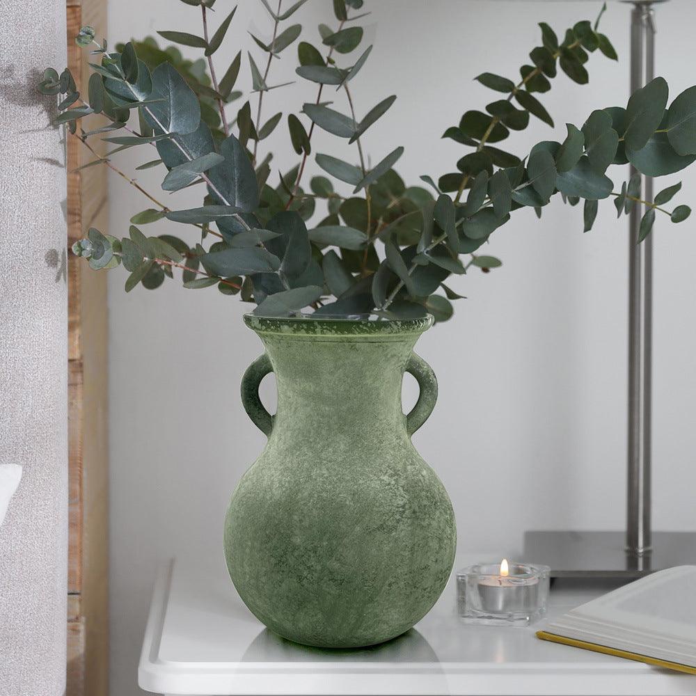 Vintage Style Ceramic Decorative Urn – Marble Pattern Double-Handle Vase - In home decor
