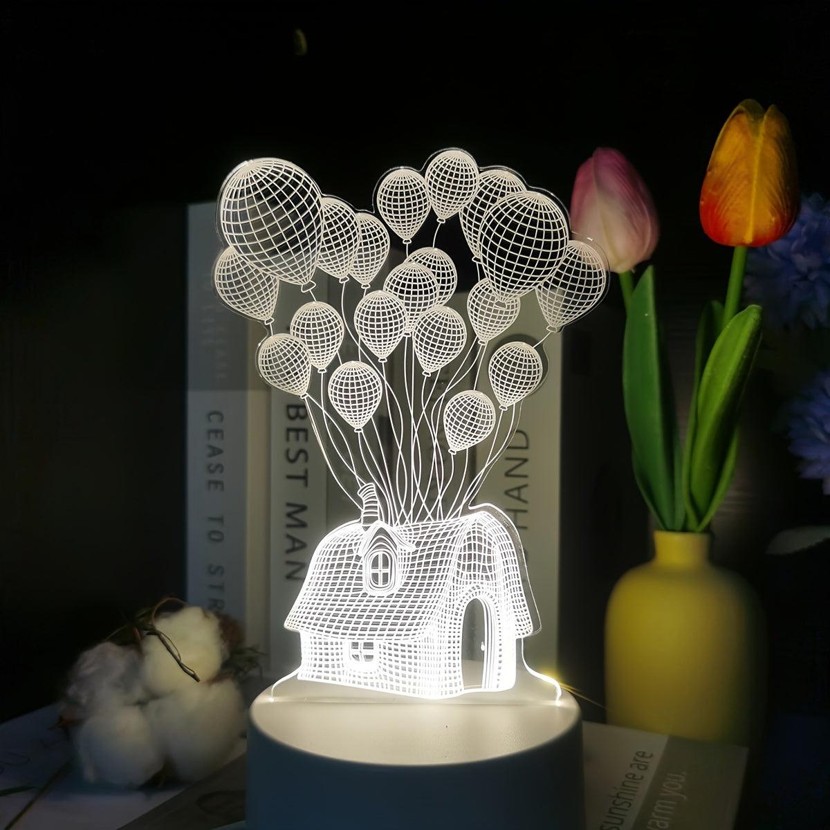 3D Balloon House LED Night Light – USB-Powered Acrylic Desk Lamp - In home decor