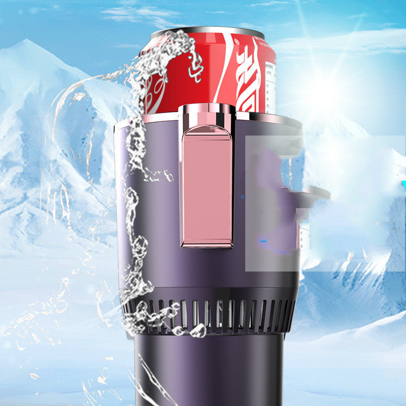 Purple water bottle with Coca-Cola can design on a blue background