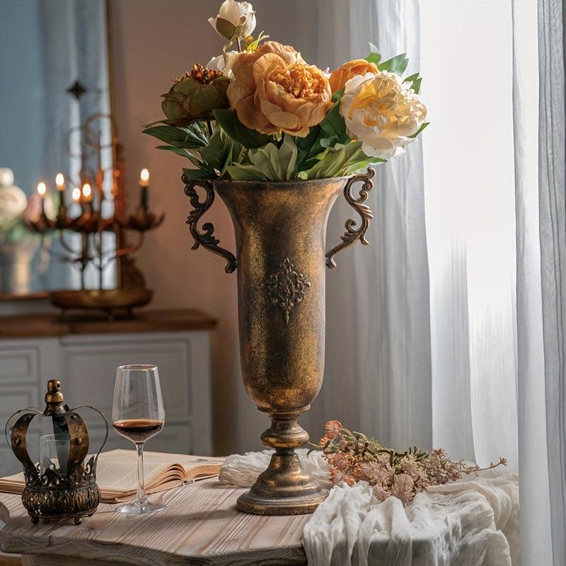 Rustic wedding bud vase with durable metal construction.