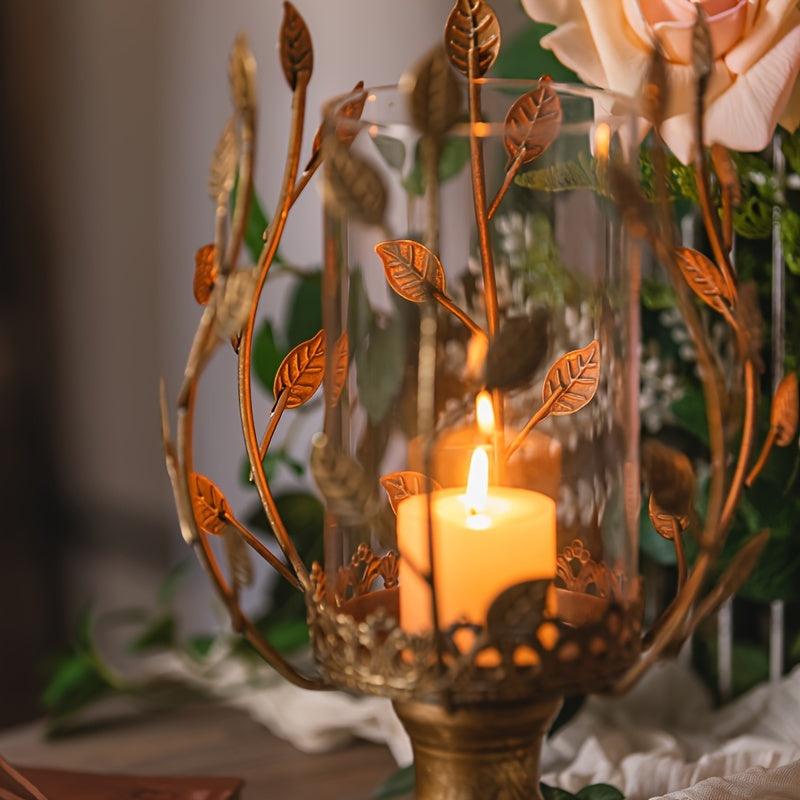 Rustic cast iron candle holder for dining table centerpieces.