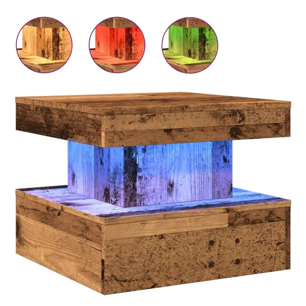 LED Coffee Table with Lights Vintage Rustic Wood Living Room Accent