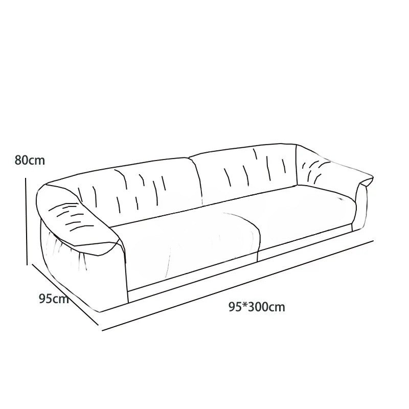 Line drawing of a sofa with dimensions labeled
