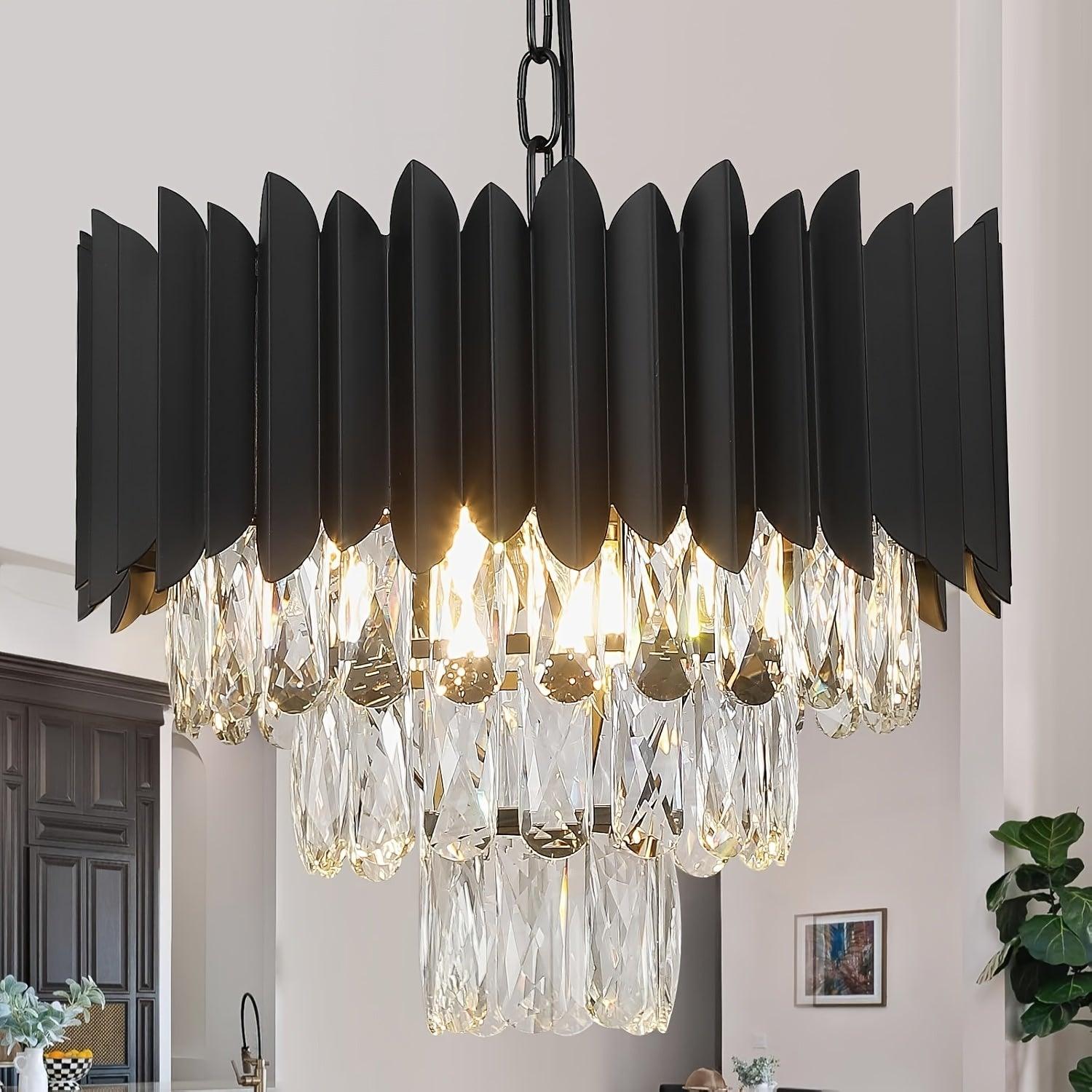 Compact black crystal ceiling light for low ceilings.