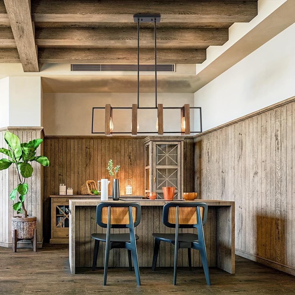 Rustic 4-light chandelier for dining areas, kitchens, and entryways.