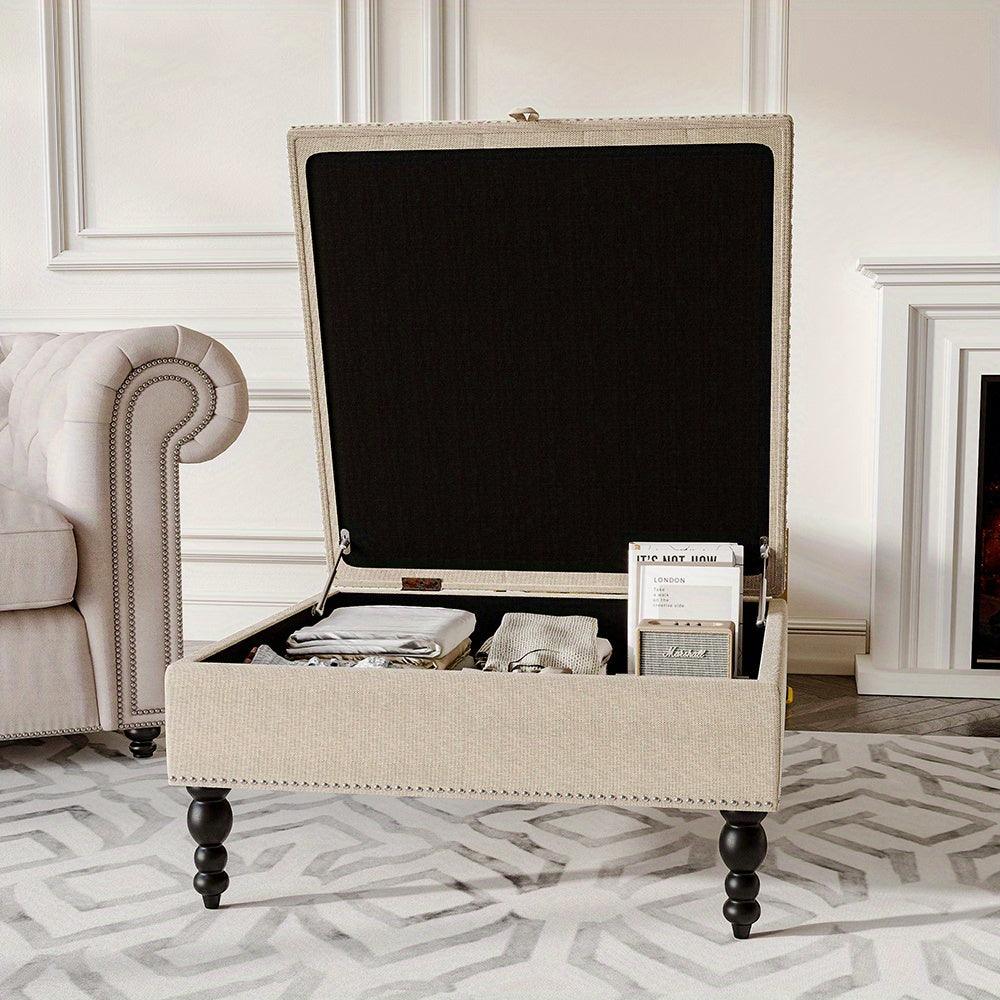 Contemporary tufted storage ottoman for living room.
