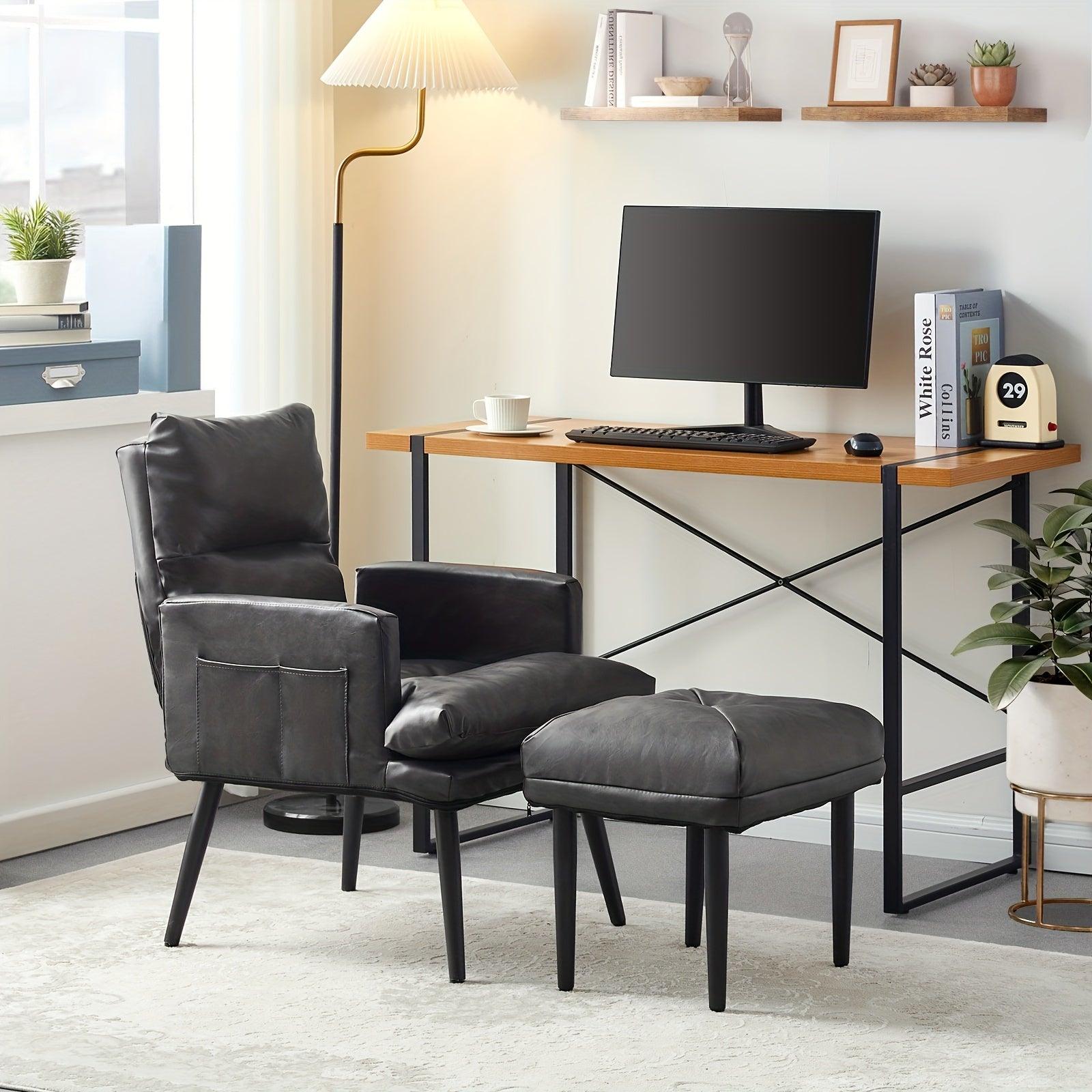 PU leather recliner armchair with matching footstool for reading or relaxation.