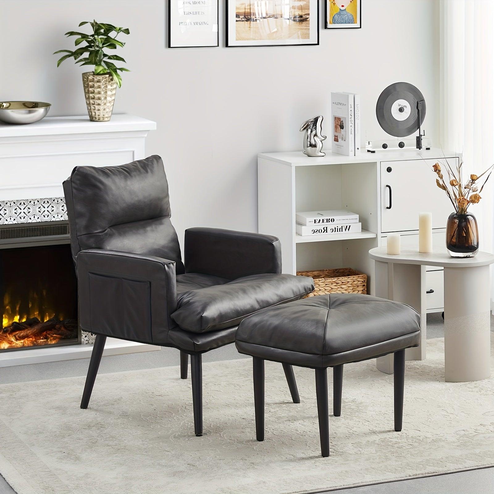 Comfortable recliner armchair with adjustable backrest and metal legs.