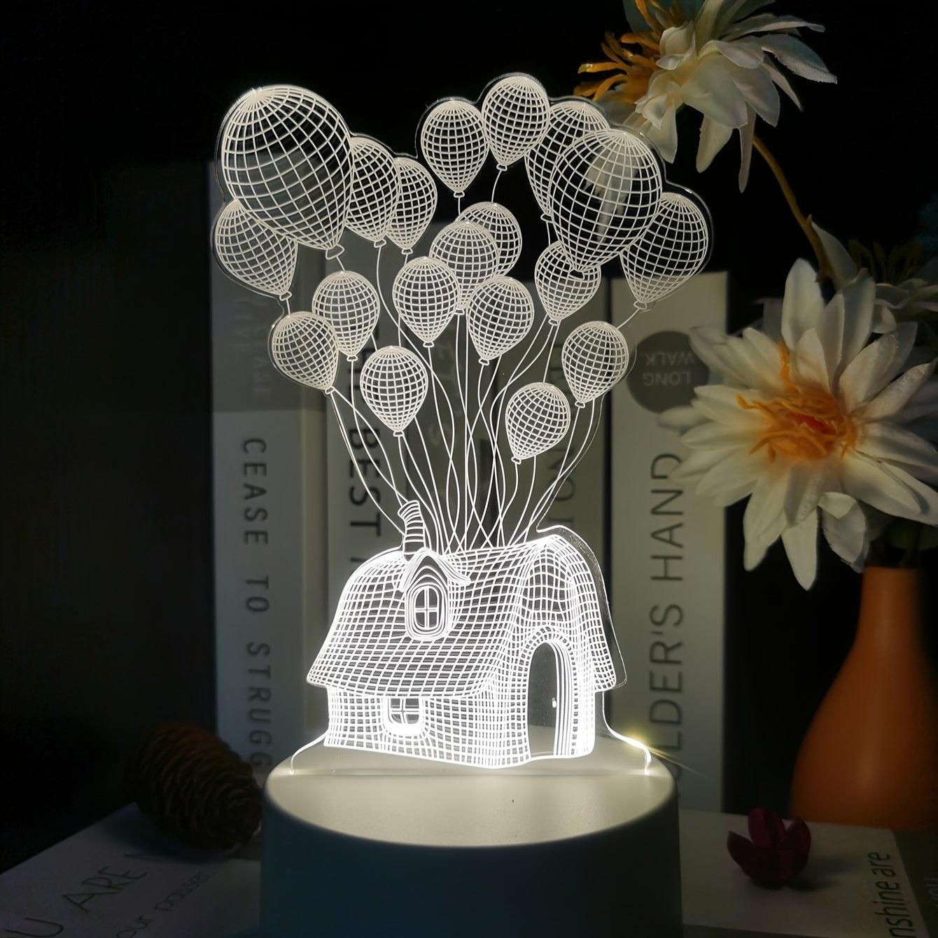 3D Balloon House LED Night Light – USB-Powered Acrylic Desk Lamp - In home decor