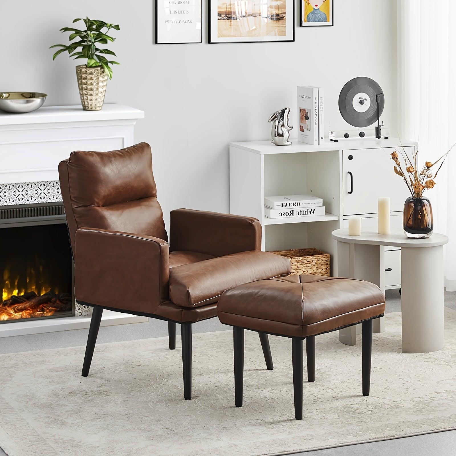 Recliner armchair with footstool and 6-position adjustable backrest.