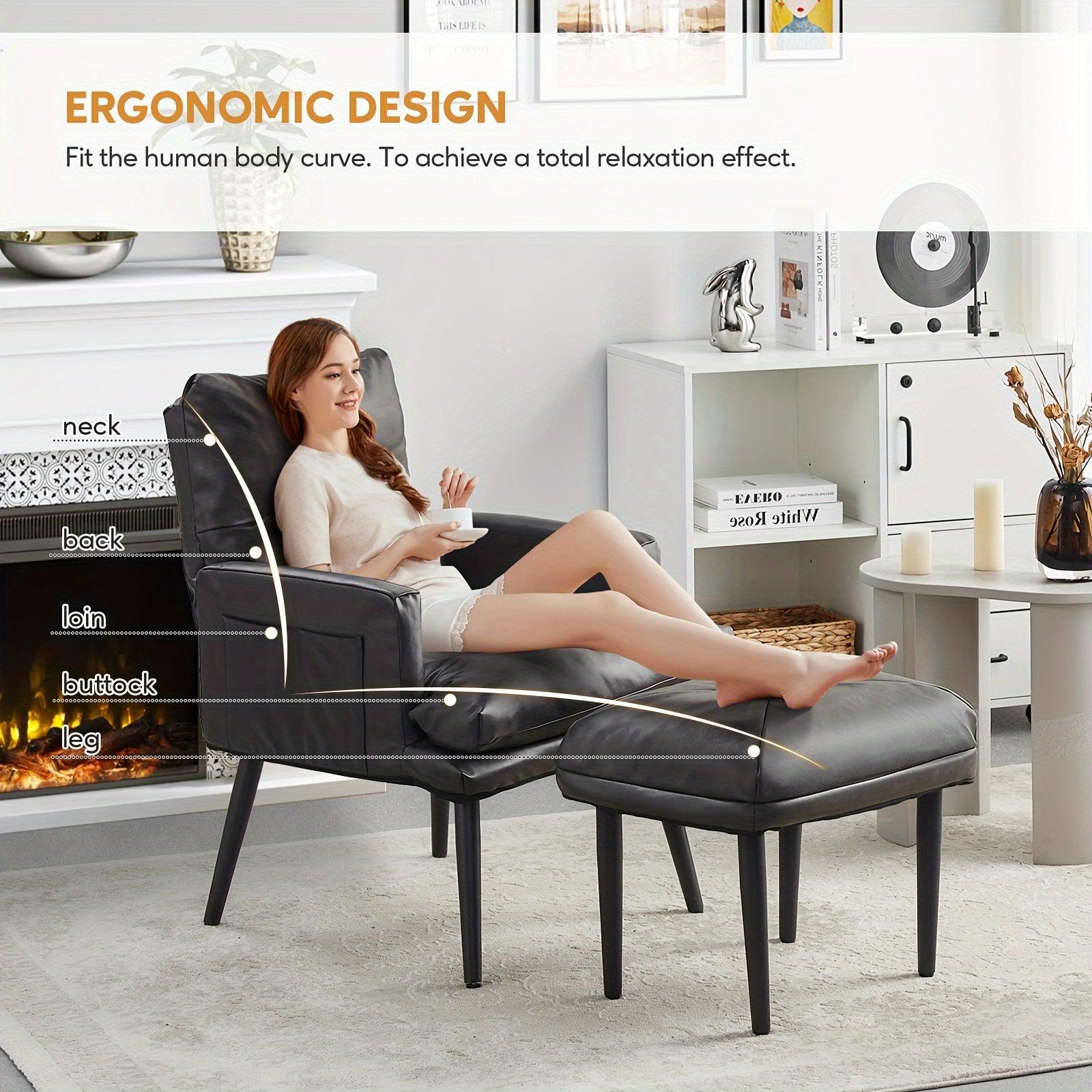 Modern recliner with 6 adjustable positions and durable PU leather upholstery.