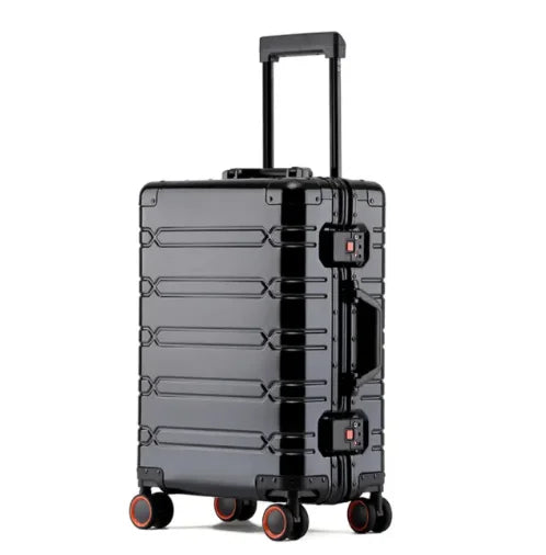 Travel-ready aluminium luggage with arm/disarm feature