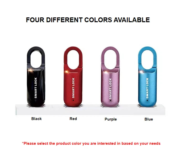 “Blue smart padlock attached to briefcase handle”