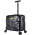 Black suitcase with a yellow label on a white background