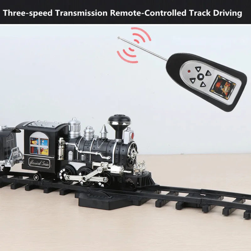 "Passenger carriage and freight car included in steam train set"