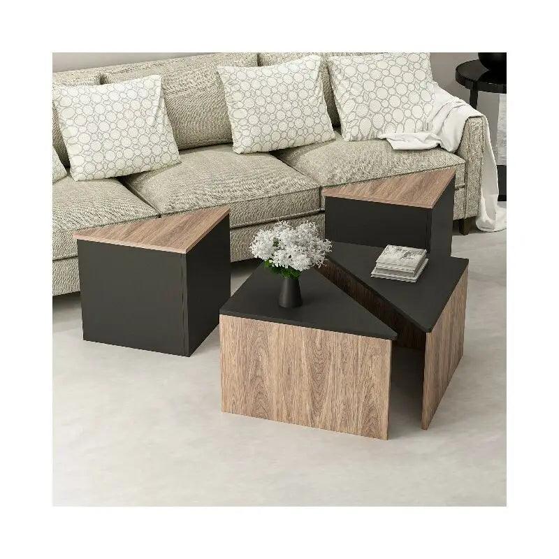 Compact black coffee and side tables with modern design