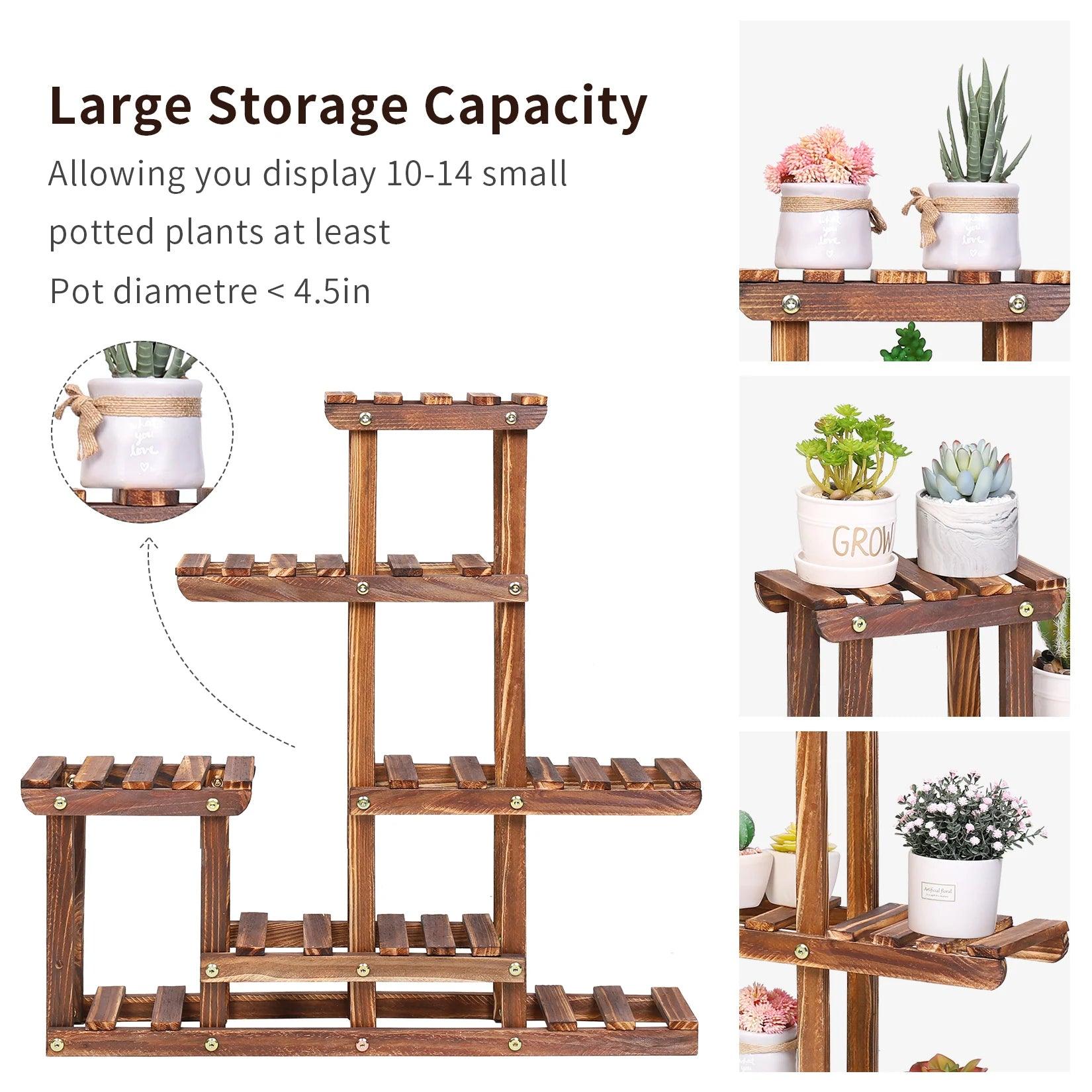 Space-saving multi-tier plant shelf for compact spaces.