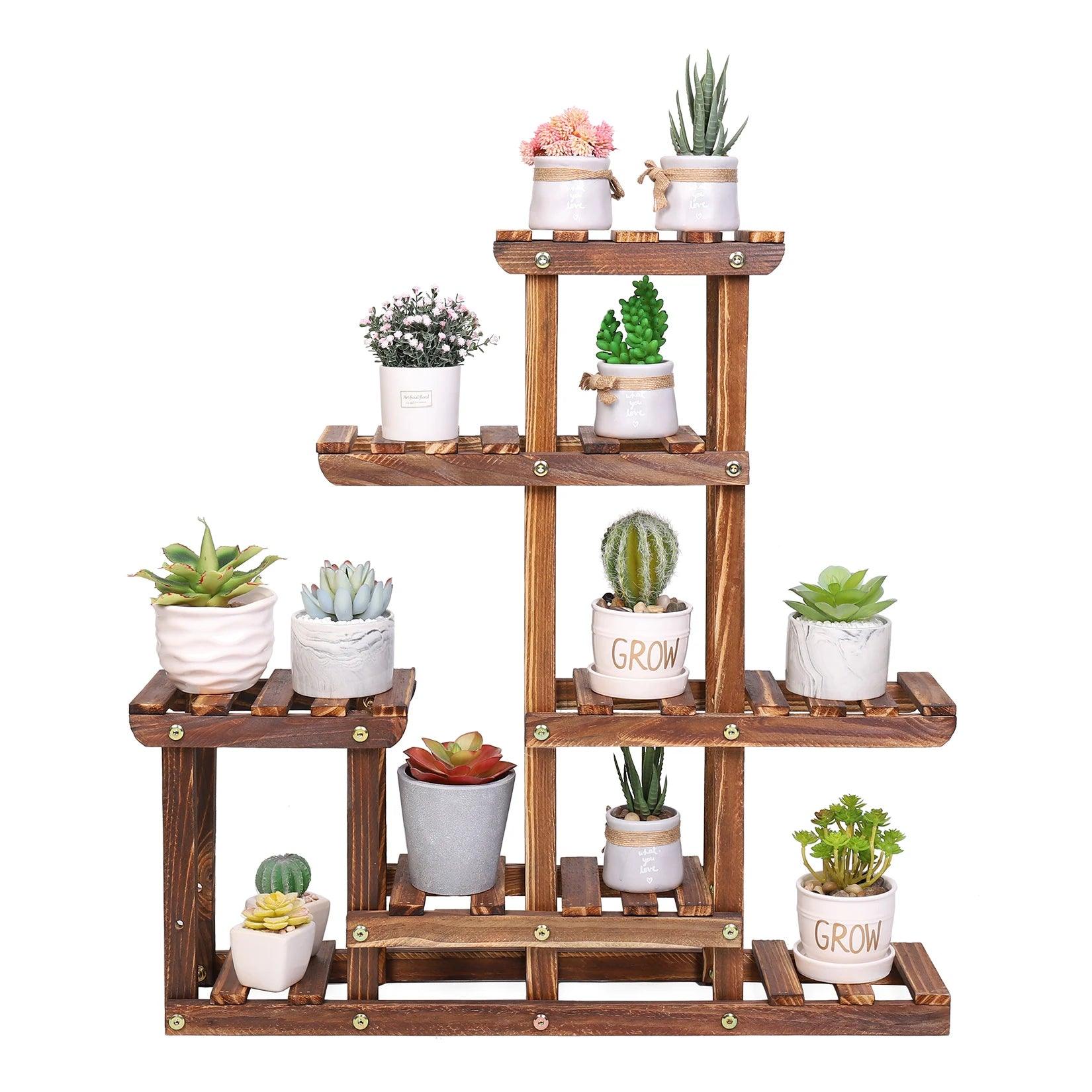 Vertical plant display shelf for potted flowers and herbs.
