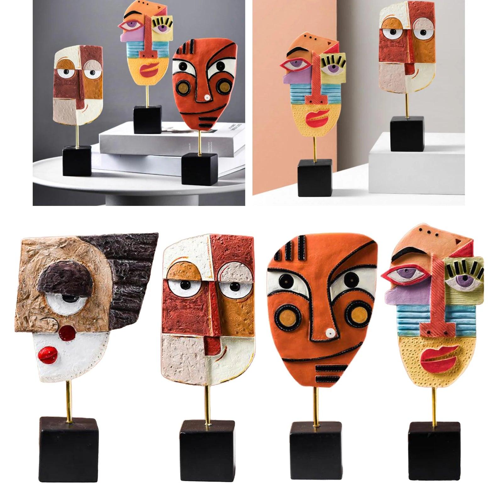 resin abstract face art statue for shelf styling