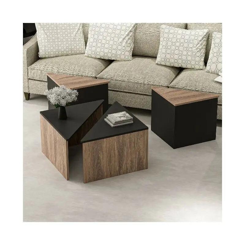 Living room coffee table set with integrated storage shelve