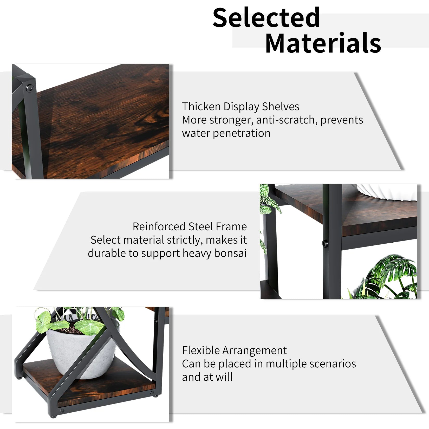 "Durable plant stand with anti-tip kit for safety in high-traffic areas"