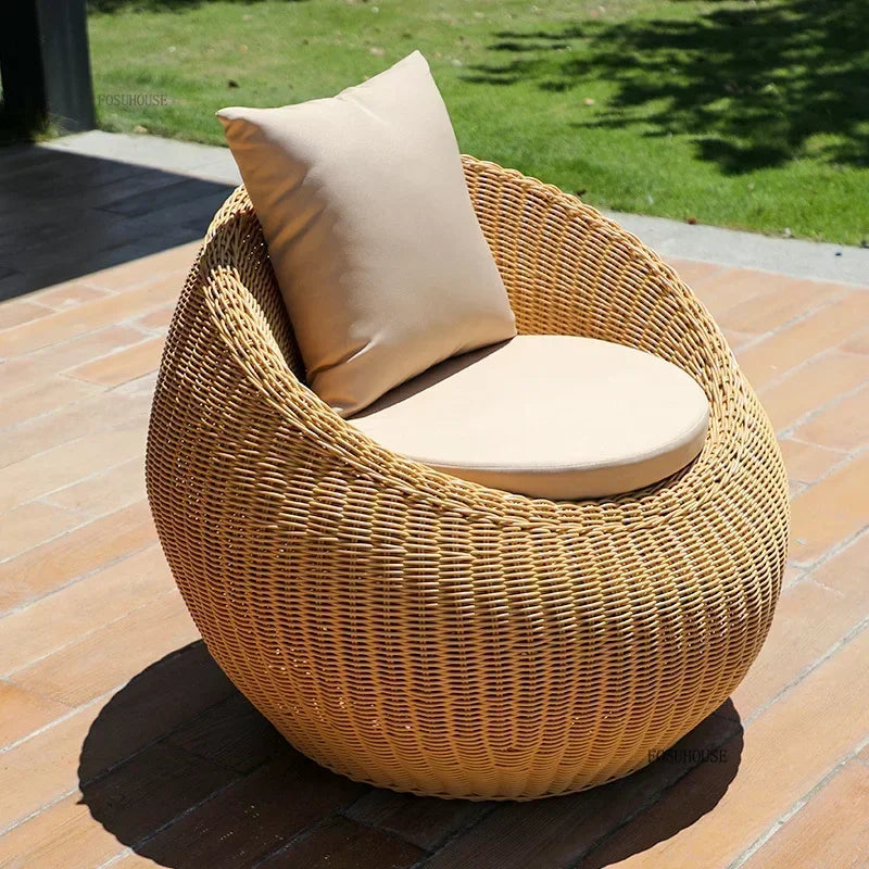 PE wicker garden chairs with metal frame