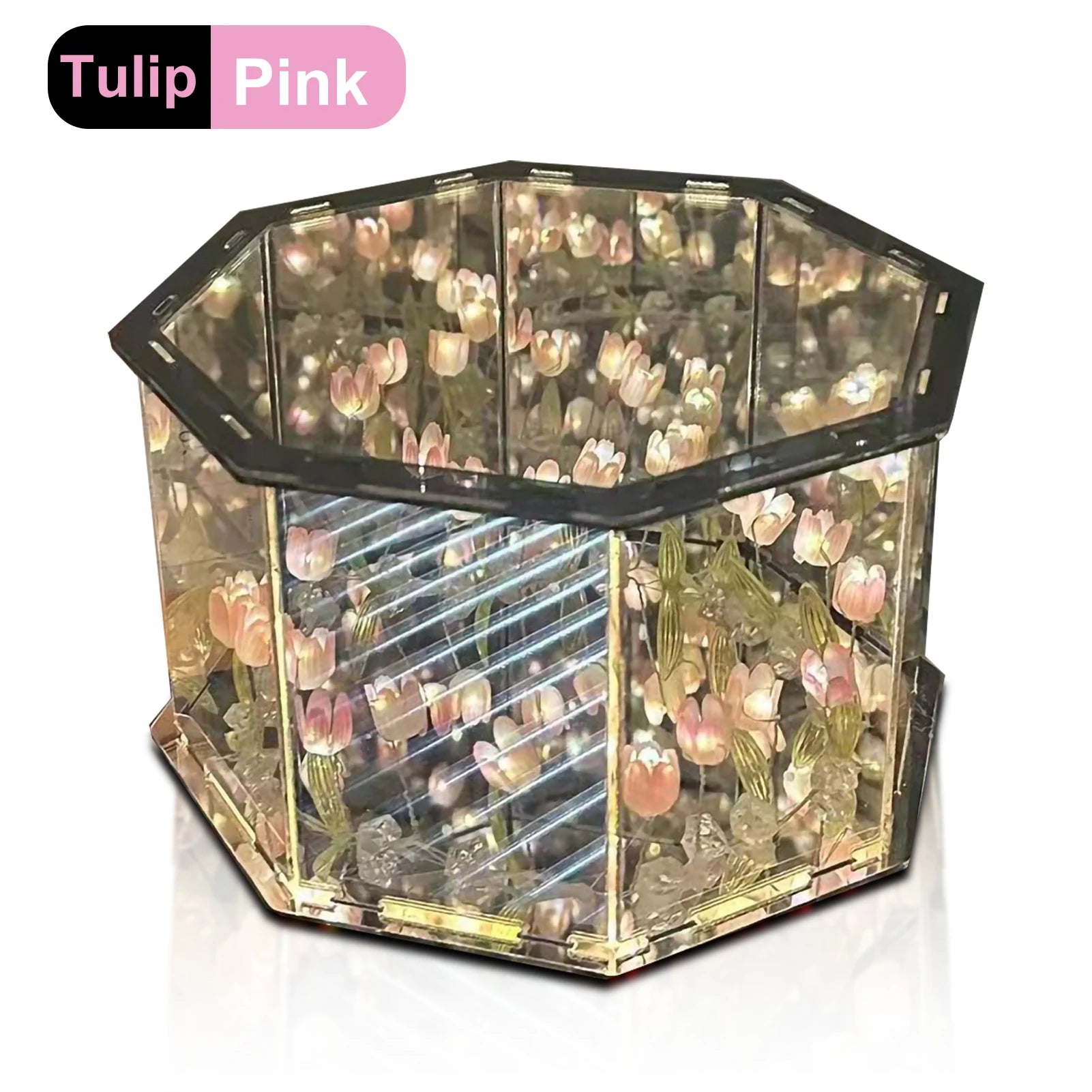 Illuminated tulip flowers, night time decor