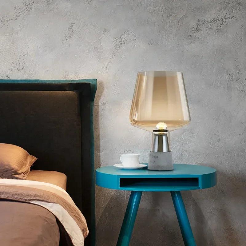 Leimu Table Lamp Modern Cement Table Lights for Bedroom Living Room Bedside Decor Industrial Glass Desk Lamp - In home decor
