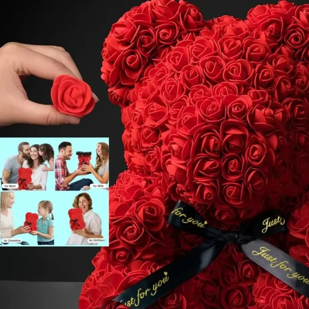 Rose bear gift for anniversaries and birthdays.