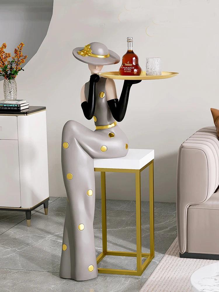 Nordic Style Art Figure Statue - Creative Floor Decoration with Side Table Function - In home decor
