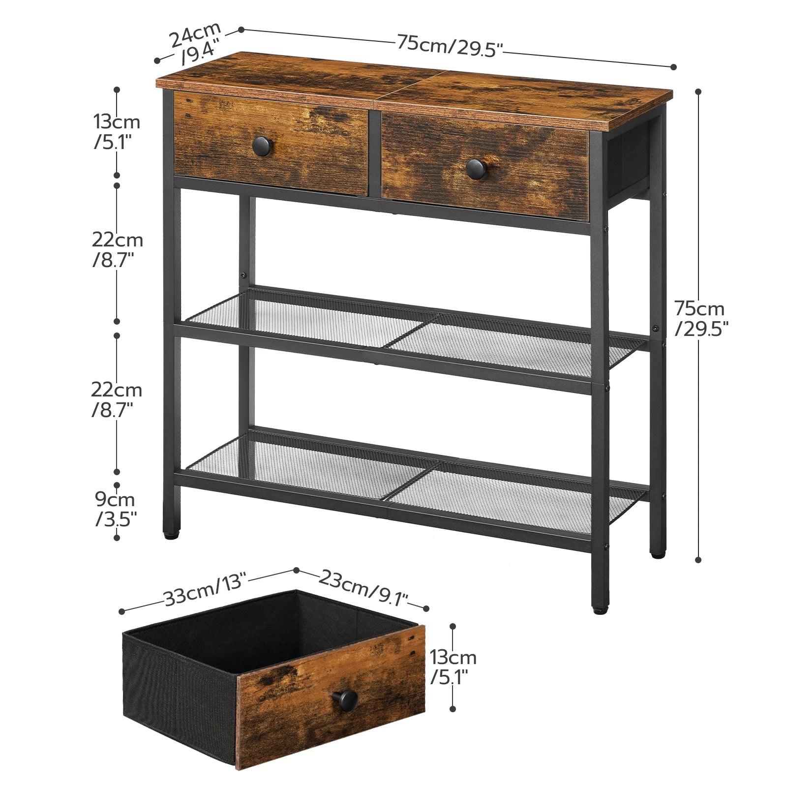 Entryway console table with storage, 24 x 75 x 75 cm size