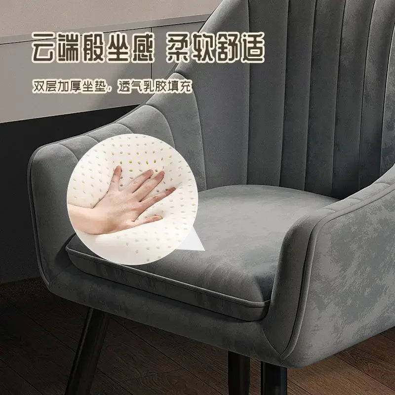 Premium soft upholstered chair, discreet floor protectors in action.