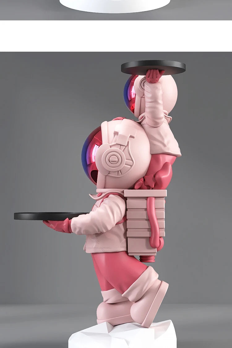 "Space-inspired decor with parent-child astronaut sculpture"