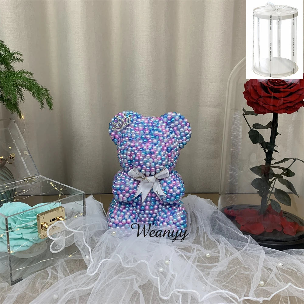 Weanyy Pearl Bear with Clear Box Gift for Valentine’s Day,Birthday,Anniversary & Bridal Showers Home/Party/Wedding Decorations