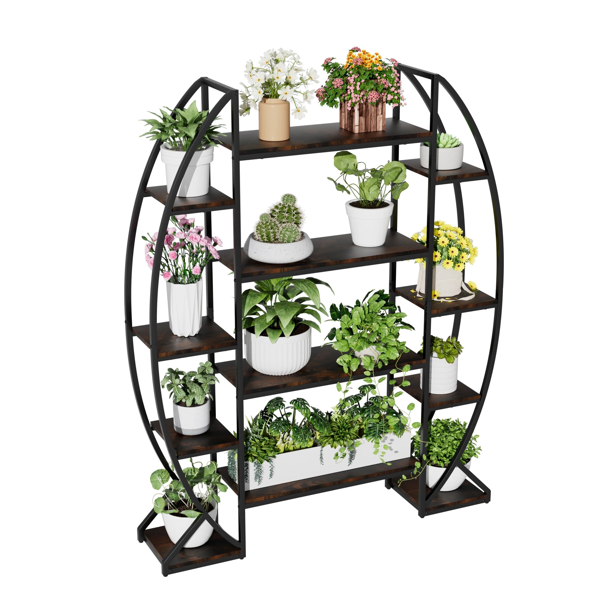 "Large decorative indoor/outdoor plant stand with five tiers"