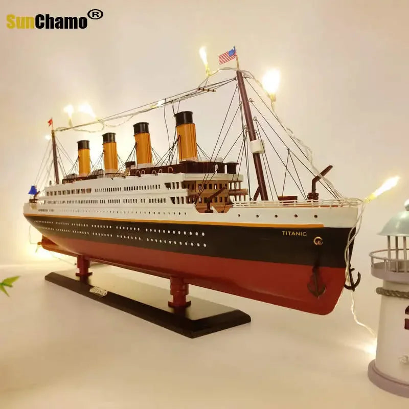 Large handcrafted wooden sailboat model, a perfect centerpiece.