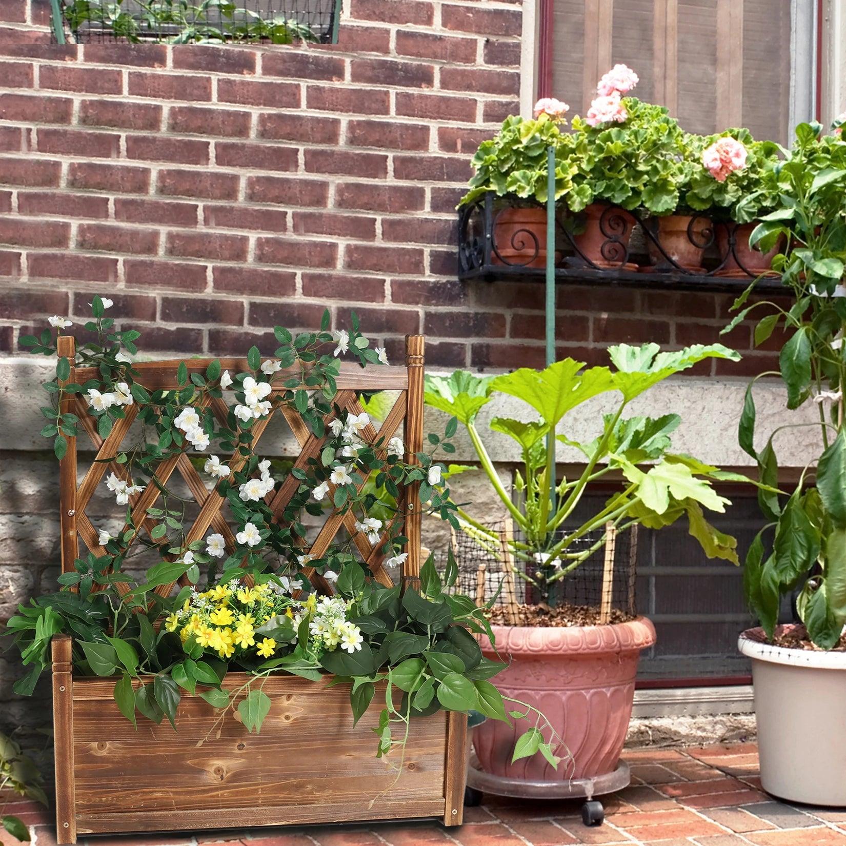 Small wooden raised planter box with rustic antique style