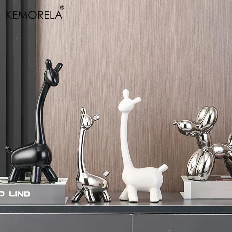 Ceramic Giraffe Statue Ornaments Giraffe Figurines Sculptures Bookshelf Table Ornament For Living Room Bedroom NightStand Decors - In home decor