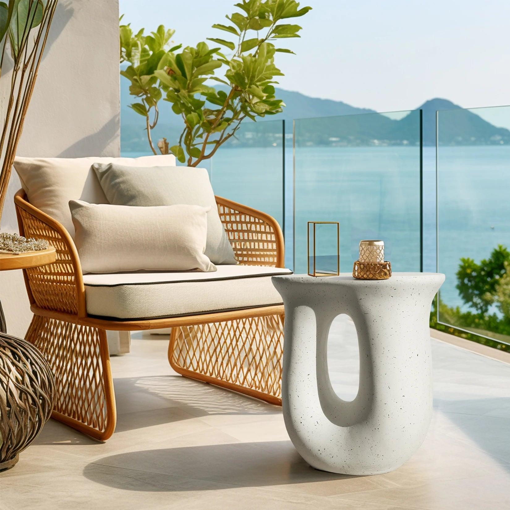 Concrete side table with scratch-resistant, heat-resistant surface for indoor and outdoor use