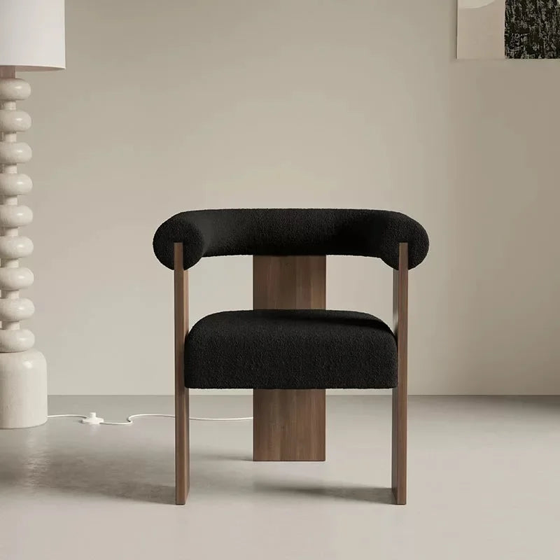 Modern Wooden Armchair for Dining: Comfortable lambskin seat and supportive solid wood handrests.
